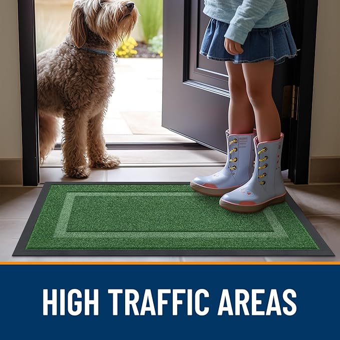 OLANLY Front Door Mat Indoor Outdoor Entrance, Waterproof All-Season, All-Weather Doormat, Sturdy Natural Rubber, Fade Resistant, Low Profile, Easy Clean Patio Porch Entryway Mat, 47x17, Green