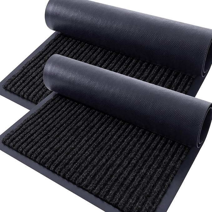 OLANLY Front Door Mat Indoor Outdoor Entrance, 2-Pack 59 x 34 Inch, Waterproof Heavy Duty Doormat, Fade Resistant, Low Profile, Easy Clean Patio Porch Welcome Floor Mats for Entry, Black