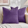 Fancy Homi 2 Packs Purple Samll Decorative Throw Pillow Covers 14x14 Inch with for Couch Bed Sofa, Rustic Farmhouse Boho Home Decor, Soft Corss Patchwork Corduroy Square Cushion Case 35x35 cm