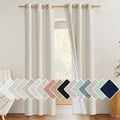 NICETOWN Natural Full Blackout Boho-Chic Linen Curtains 80 inch Long 2 Panels Set for Cafe Window, 34 inch Wide, Thick Linen Blend Drapes, Insulated Window Covers Draperies with White Backing
