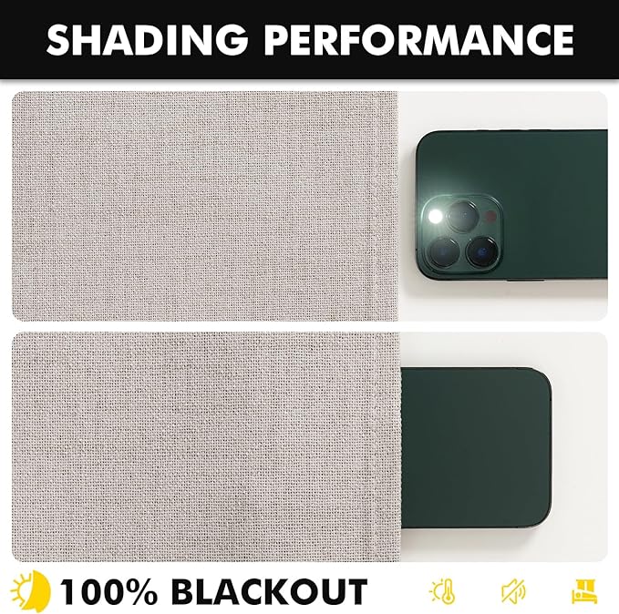 MIULEE 100% Blackout Linen Curtains for Bedroom, Ivory Solid Luxury Decor Thermal Insulation Room Darkening Drapes for Living Room Nursery Back Tab Rod Pocket 42 x 63 Inches, 2 Panels