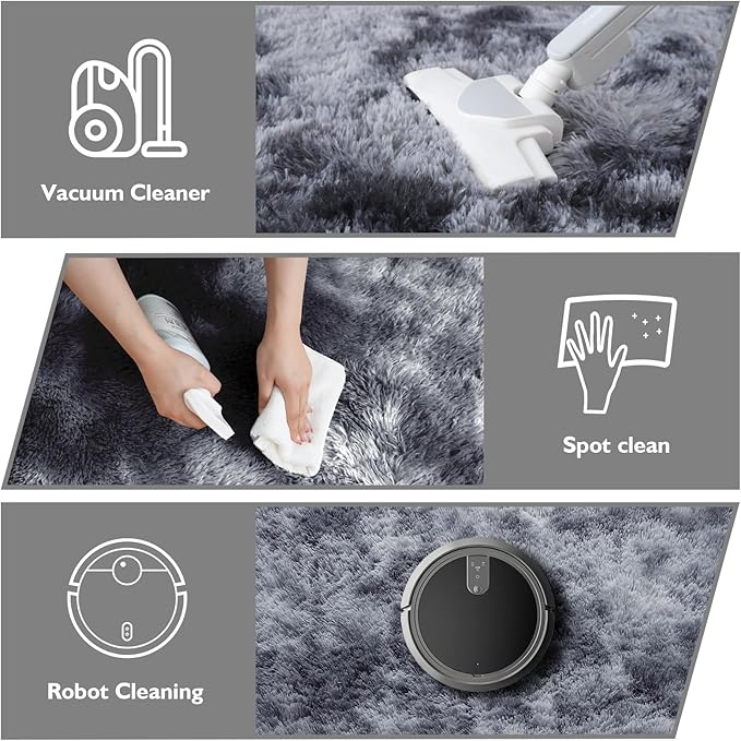 Shag Area Rug for Bedroom 5x8,Tie-Dyed Black Fluffy Area Rugs for Living Room,Soft Fuzzy Rug Non-Shedding Indoor Plush Carpet for Kids Bedroom Nursery Dorm Home Decor