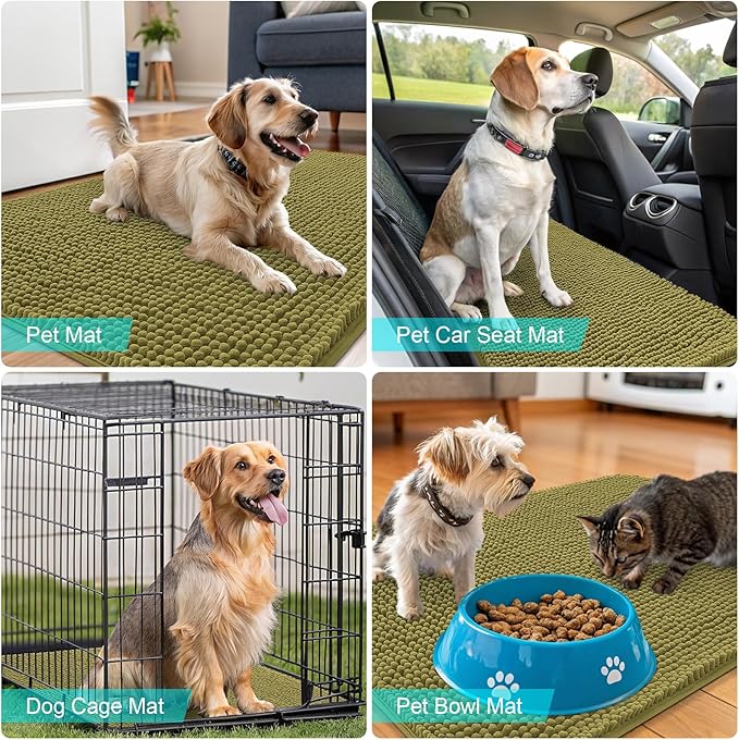 OLANLY Dog Door Mat for Muddy Paws 59x20, Absorbs Moisture and Dirt, Absorbent Non-Slip Washable Doormat, Quick Dry Chenille Mud Mat, Entry Indoor Entryway Carpet for Inside Floor, Willow Green