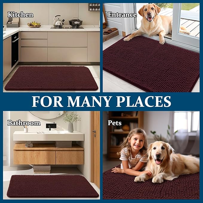 OLANLY Dog Door Mat for Muddy Paws 70x32, Absorbs Moisture and Dirt, Absorbent Non-Slip Washable Doormat, Quick Dry Chenille Mud Mat for Dogs, Entry Indoor Entryway Carpet for Inside Floor, Russet