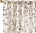 Lazzzy Farmhouse Linen Curtains Black Floral Curtains 84 Inch Length Back Tab Drapes for Living Room Bedroom Light Filtering Country Vintage Rod Pocket, 2 Panels, Black on Beige