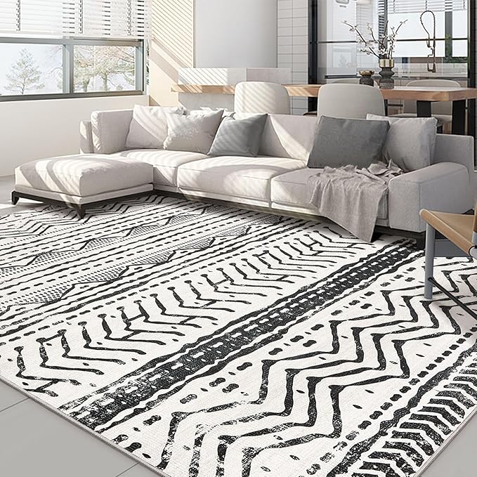 Nakagishi Black Rug Living Room 5X7: Washable Boho Large Neutral Soft Rug Modern Stain Resistant Moroccan Indoor Non-Slip Carpet for Bedroom Kids Playroom Office Dining Room Classroom Dorm