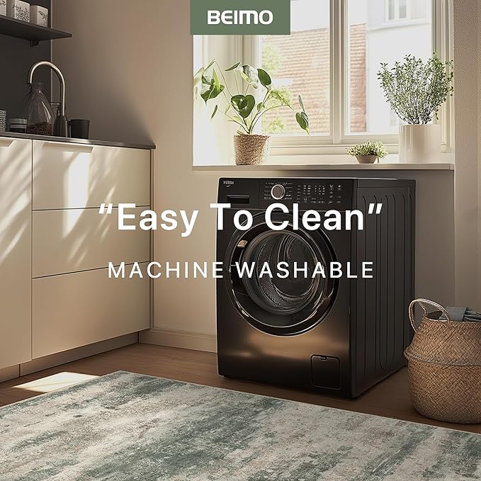 BEIMO Area Rugs 5x8 for Living Room Bedroom, Modern Abstract Machine Washable Rug, Large Soft Low Pile Floor Carpet with Non Slip Backing for Dining Room, Grey/Dark Green