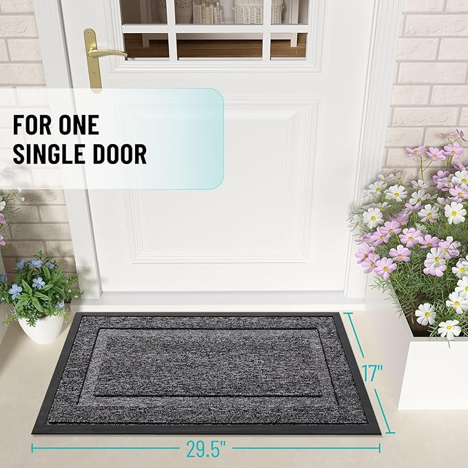 OLANLY Front Door Mat Indoor Outdoor Entrance, Waterproof All-Season, All-Weather Doormat, Sturdy Natural Rubber, Low Profile, Easy Clean Patio Porch Entryway Mat, 47x23, Black and White