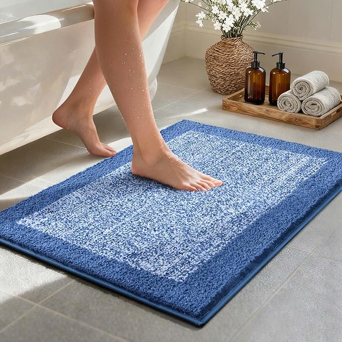 Bathroom Rugs 30x20 Non Slip Washable, Blue Bath Mat for Bathroom Floor Tub, Soft Absorbent Quick Dry Mats for Shower, Bathtub,Home Decor
