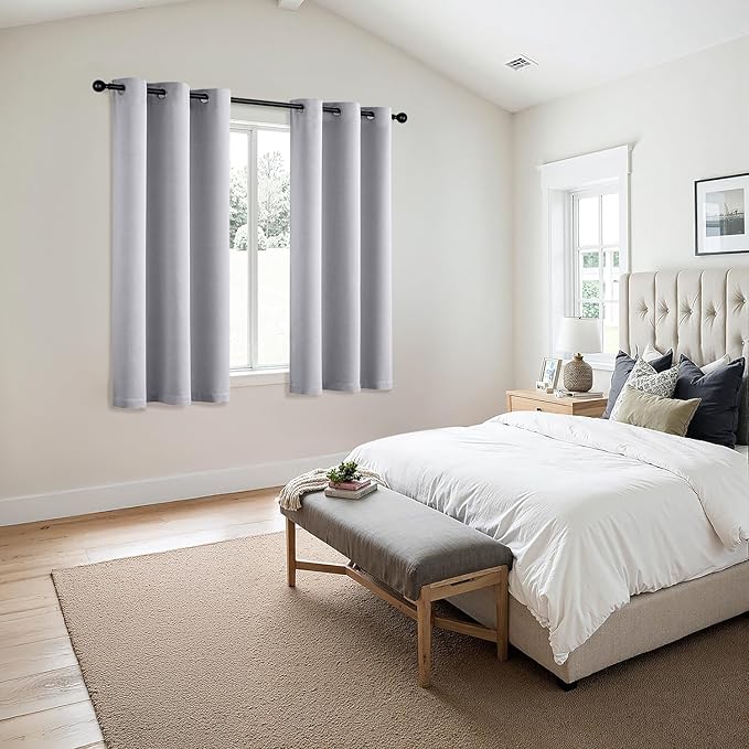 MIULEE Greyish White Blackout Curtains for Bedroom Living Room 63 Inches Long 2 Panels, Thermal Insulated Room Darkening Drapes Grommet Noise Reduction Light Blocking Window Treatments 34x63 Inch