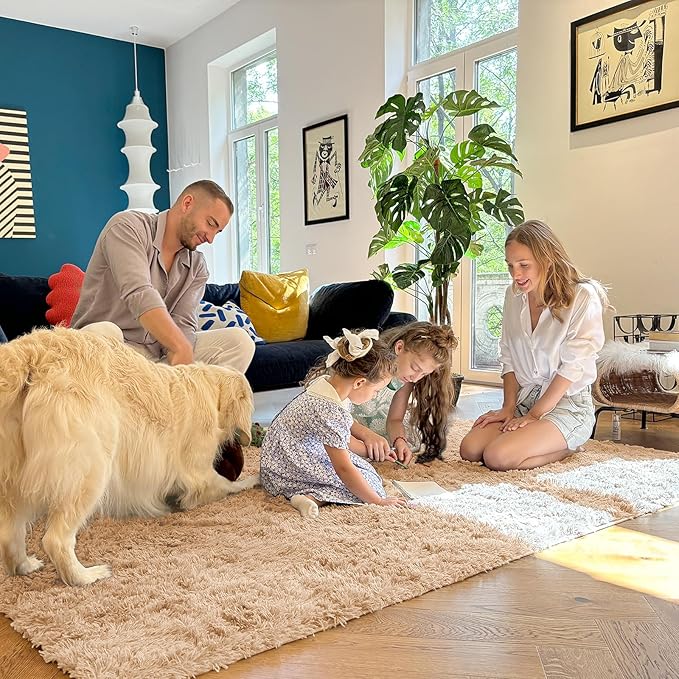 OLANLY 2x2 Machine Washable Small Rug, Soft Fluffy Shaggy Throw Rug for Bedroom, Entryway, Indoor Floor Carpet for Kids, Nursery, Home Decor, Beige