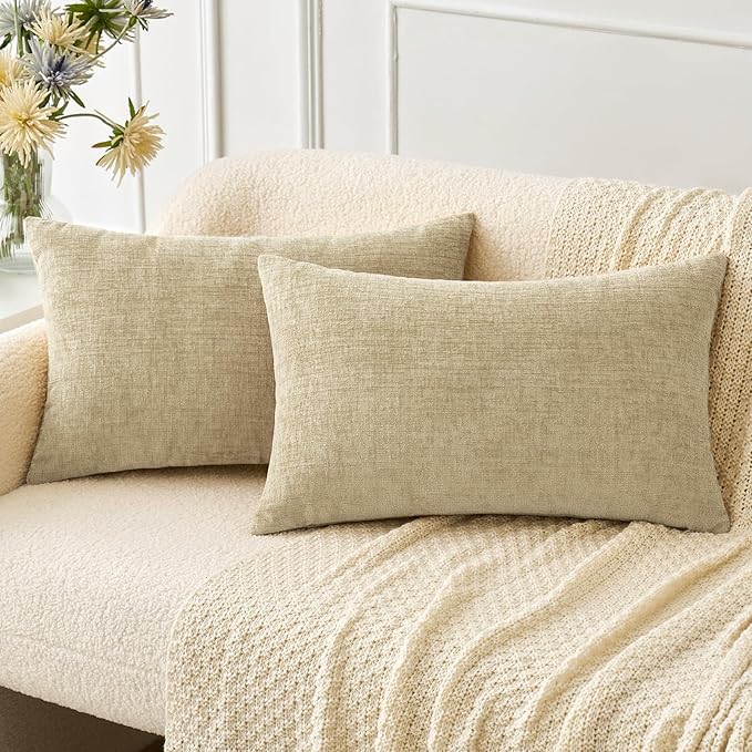 MIULEE Pack of 2 Beige Throw Pillow Covers 12x20 Inch Soft Lumbar Pillow Covers for Sofa Living Room Spring Home Decor Couch Solid Dyed Cases