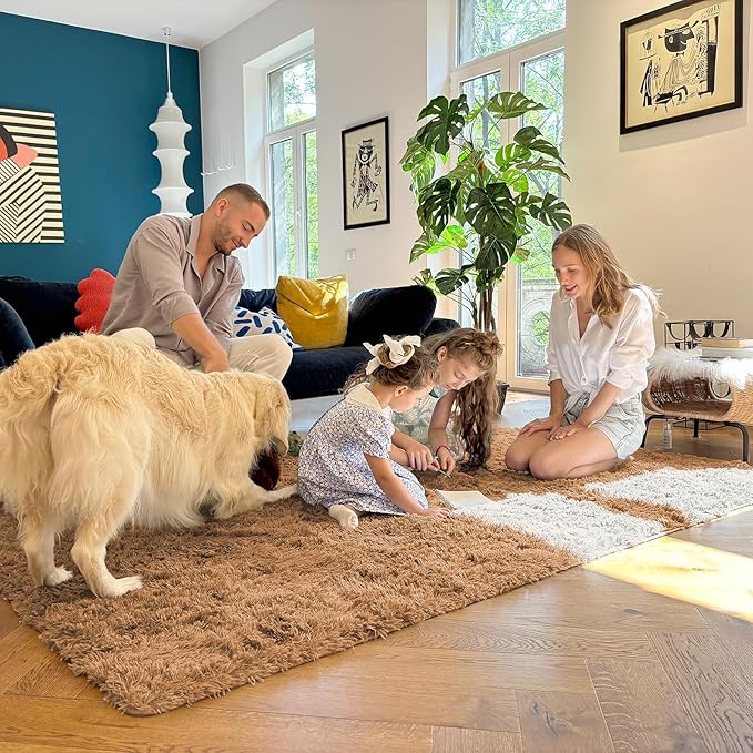 OLANLY 9x12 Machine Washable Large Area Rugs for Living Room, Bedroom, Soft Fluffy Shaggy Bedside Rug, Indoor Floor Carpet for Kids Girls and Boys, Dorms, Home Decor Aesthetic, Khaki