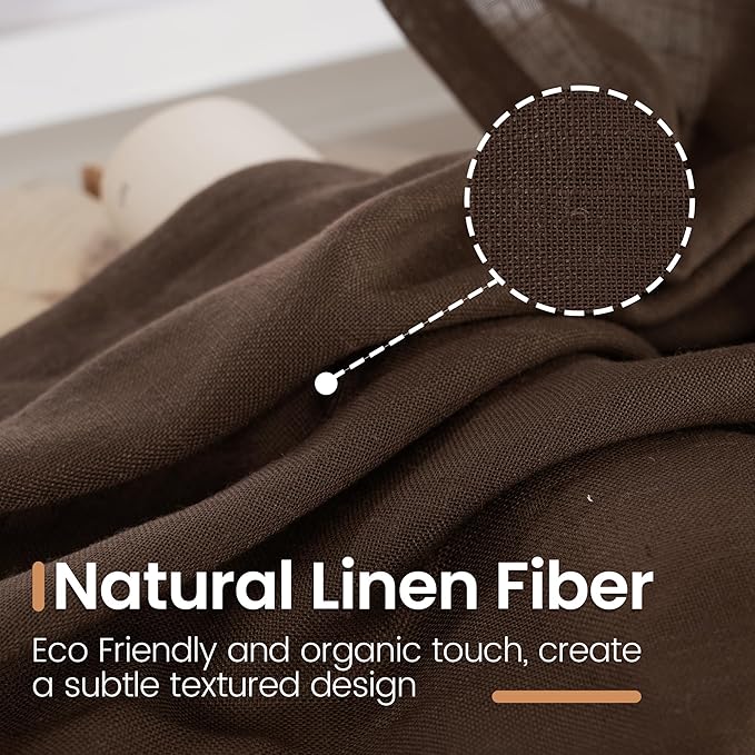 BGment Brown Linen Curtains 80 Inches Long for Living Room, Window Drapes Semi Sheer Rustic Textured for Farmhouse Beroom Dining Room Decor Rod Pocket Lightweight, 2 Panels Set, Each 52 Inch Wide