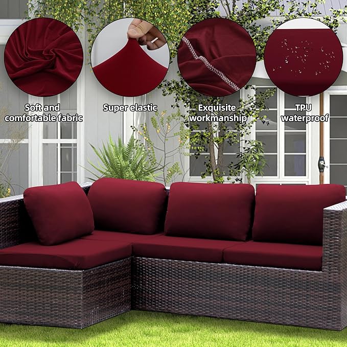 Outdoor Cushion Covers Set,12PCS Patio Furniture Couch Seat Slipcovers, Replacement for Sofa Sectional Chair(Cover，Only)