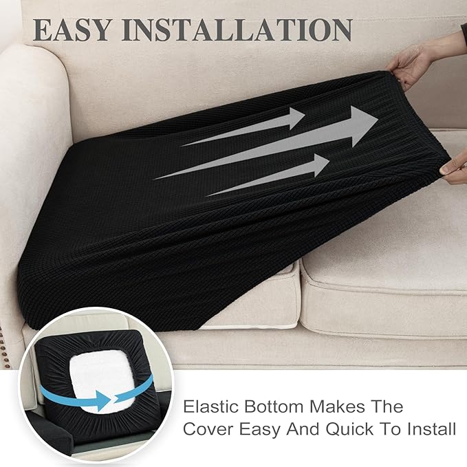 Couch Cushion Covers for Sectional Sofa L Shape Washable Separate Seat Chaise Couch Cover Stretch Sofa Slipcovers with 2 Pcs Pillowcases(3 Seater + 1 Chaise, Black)