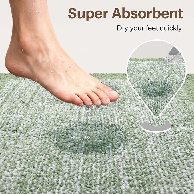 70x24 Long Bathroom Rugs Washable Non Slip, Green Bath Mat for Bathroom Floor Tub, Soft Absorbent Quick Dry Mats for Shower, Bathtub,Home Decor