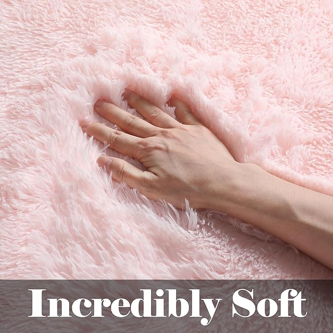 ONASAR Pink 6x9 Area Rugs for Living Room Bedroom, Large Fluffy Bedside Throw Rug, Soft Plush Shaggy Fuzzy Floor Carpet for Nursery Kids Girls Boys Teen Dorm Home Office Decor Aesthetic