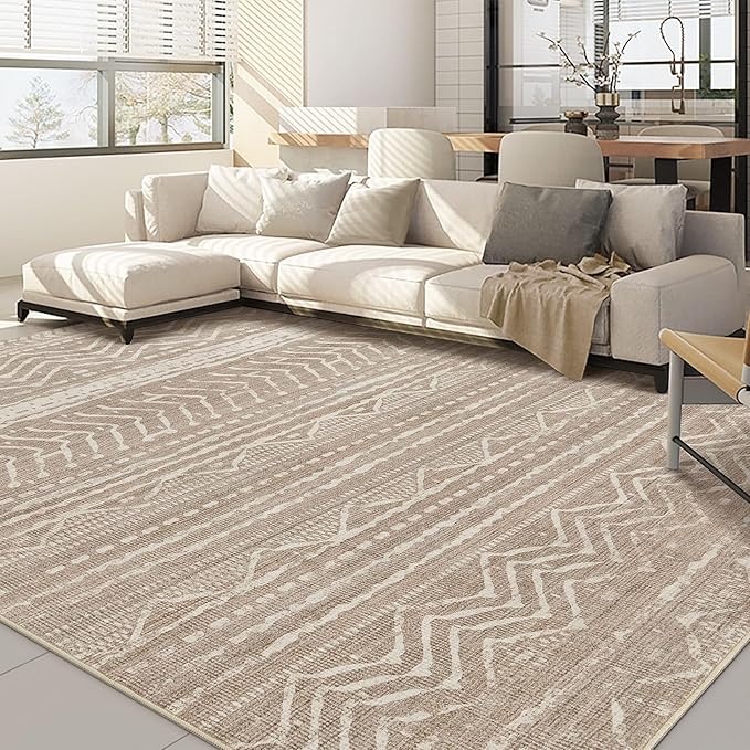 Nakagishi 5x8 Area Rug Living Room: Washable Boho Large Neutral Soft Rugs Farmhouse Stain Resistant Modern Indoor Non-Slip Floor Carpet for Bedroom Nursery Kids Playroom Office Dining Room- Dark Brown