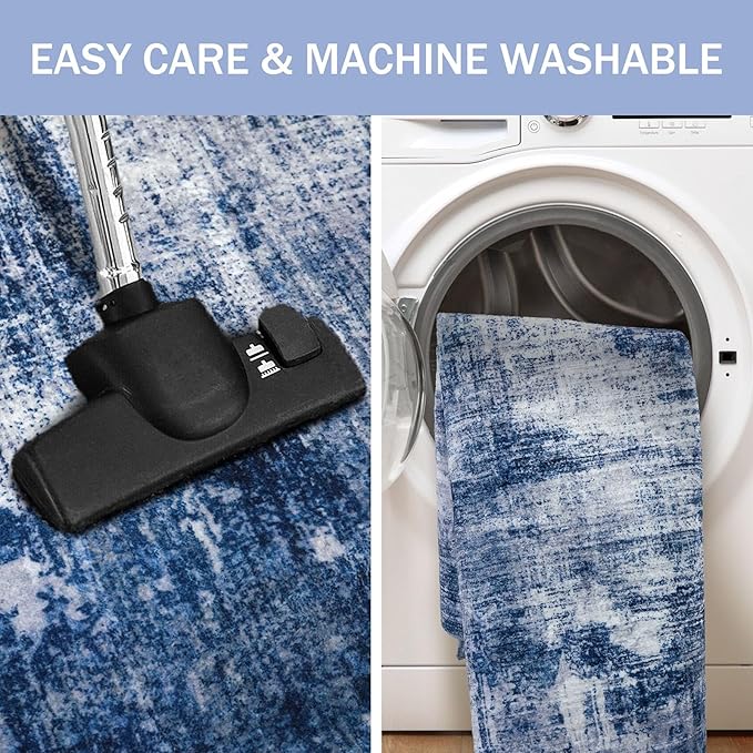 IOHOUZE Round Area Rug 3 Ft Circle Entryway Rugs Round Washable Door Mat Indoor Entrance, Non Slip Circle Front Door Rug, Printed Abstract Faux Wool Floor Carpet for Foyer Porch Sink, Navy/Grey