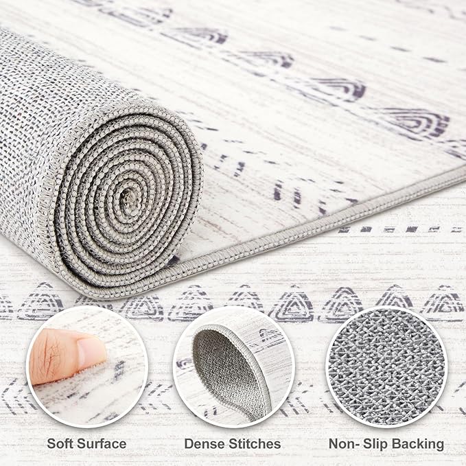 Nakagishi 7x10 Area Rug Living Room: Washable Boho Large Neutral Soft Farmhouse Modern Rugs Stain Resistant Moroccan Non-Slip Indoor Floor Carpet for Bedroom Nursery Playroom Office Dining Room- Gray