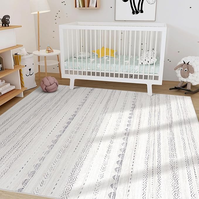Nakagishi 8x10 Area Rugs Living Room: Washable Boho Large Neutral Soft Farmhouse Rug Stain Resistant Modern Moroccan Non-Slip Indoor Carpet for Bedroom Nursery Kids Playroom Office Dining Room- Gray