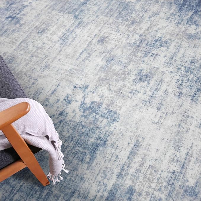 IOHOUZE Abstract Area Rugs 5x7 Ft Washable Rugs for Living Room, Non Slip Dining Room Rug, Printed Faux Wool Rugs for Bedroom, Floor Carpet for Office Nursery Playroom, Light Blue Grey