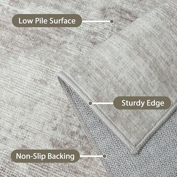 Area Rugs 3x5 for Living Room Bedroom, Modern Abstract Machine Washable Rug, Soft Low Pile Floor Carpet with Non Slip Backing for Entryway, Light Grey/Beige