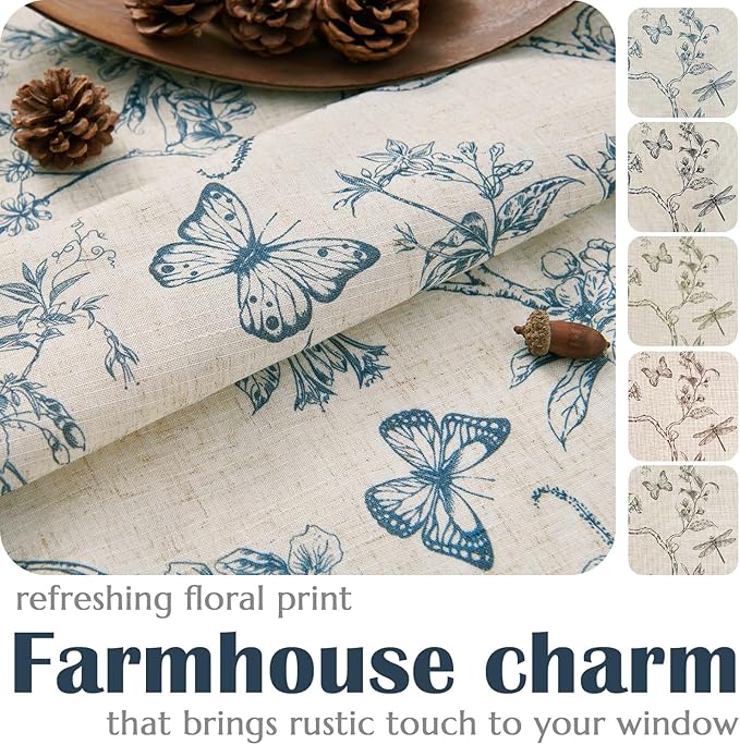 jinchan Floral Curtains Lined Linen Blend Curtain for Living Room 63 Inch Length Blue Flower Patterned Curtain French Country Farmhouse Curtains Drapes Back Tab Rod Pocket 2 Panels