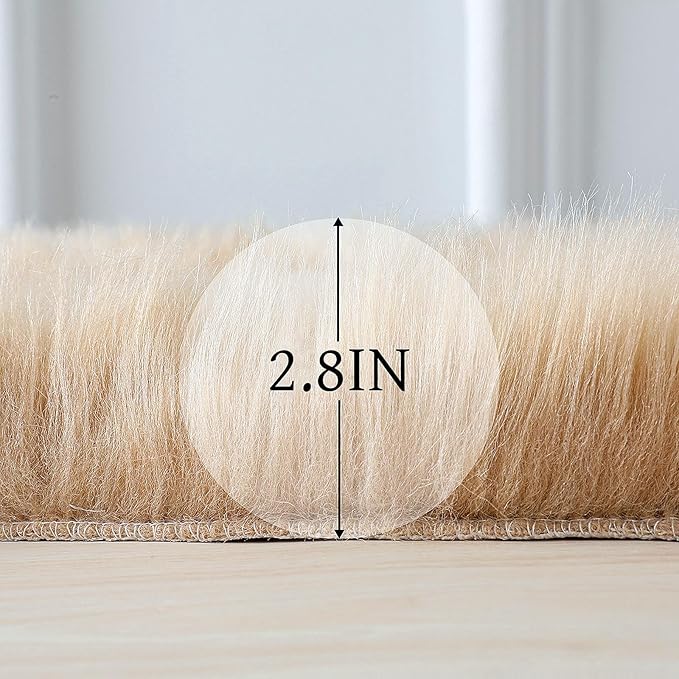 linmopm Faux Fur Rug Sheepskin Shag Fluffy Fuzzy Beige 2x3 ft Small Rugs for Bedroom Bedside Bed Floor Living Room Plush High-Density Cushion Carpet Super Sofa Cover