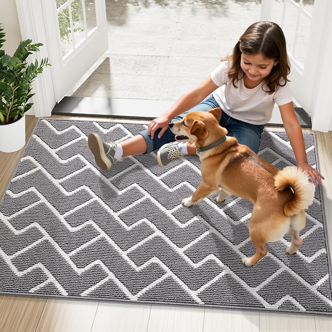 OLANLY Front Door Mat, Non-Slip Rubber Backing, Dirt Resistant and Absorbent, Washable, Easy to Clean Low-Profile Indoor Doormat for Back Door, Entryway, Inside Entrance, 71x47, Grey