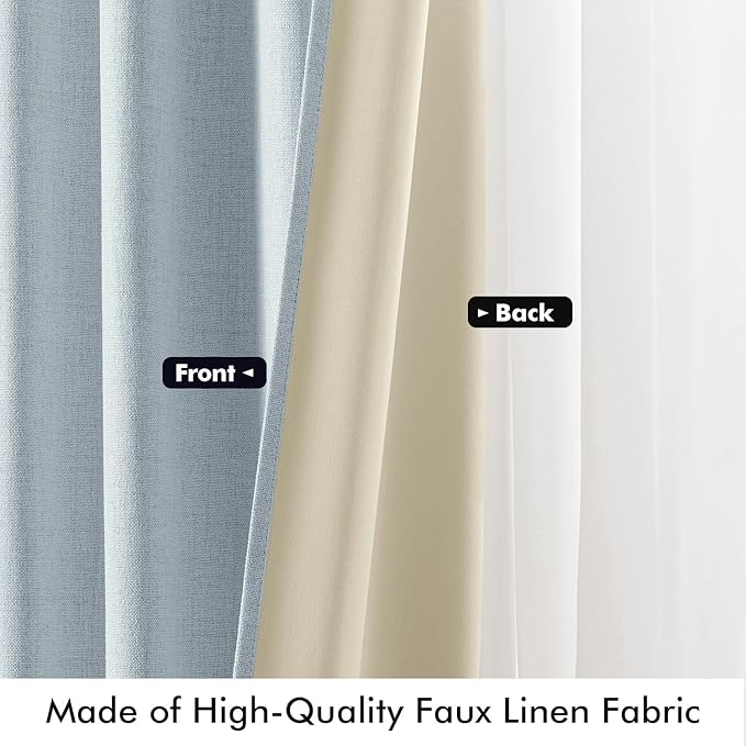 MIULEE 100% Blackout Linen Curtains for Bedroom, Chambray Blue Solid Luxury Decor Thermal Insulation Room Darkening Drapes for Living Room Nursery Back Tab Rod Pocket 42 x 84 Inches, 2 Panels