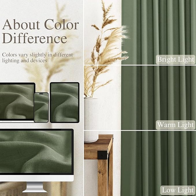 Nanspring Short Linen Cafe Curtains 36 Inch Length for Kitchen Windows Over Sink Olive Green Semi Sheer Curtains Back Tab Rod Pocket Sheer for Cafe Basement Small Windows 36x36 Inches, 2 Panels