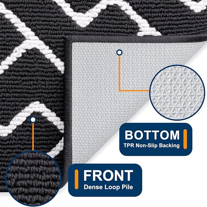 OLANLY Front Door Mat, Non-Slip Rubber Backing, Dirt Resistant and Absorbent, Washable, Easy to Clean Low-Profile Indoor Doormat for Back Door, Entryway, Inside Entrance, 59x35, Deep Black