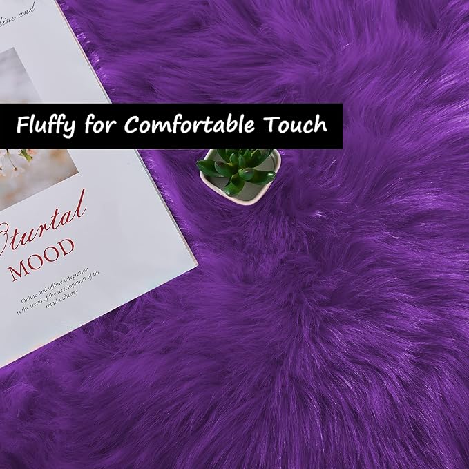 Goolela Purple Circle Rug 5ft Fluffy Round Fuzzy Furry Faux Fur Sheepskin Carpet for Bedroom Living Room Plush Washable