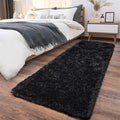 Soft Runner Rugs for Bedroom Hallways, 2x6 Black Fluffy Shag Throw Area Rug Non Slip for Bedside Dorm, Long Shaggy Furry Carpet for Nursery Living Room