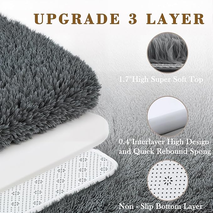 Rugs for Bedroom 4x6, Alfombras para Salas Shag Large Plush Soft Area Rug, Shaggy Carpets for Livingroom, Kids Boys Girls Home Decor Aesthetic(Dark Grey, 4 x 6)