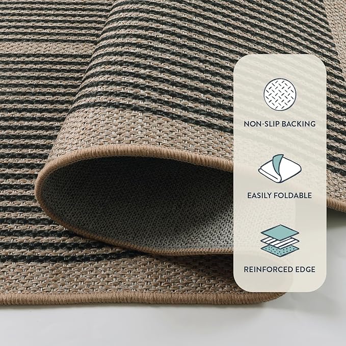 Lahome Modern Rainbow Easy Jute Rug, Washable Rugs 5x7 for Living Room Bedroom Black Farmhouse Indoor Outdoor Patio Carpet, Contemporary Natural Throw Mat Non Slip Carpet for Office RV