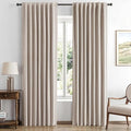 MIULEE 100% Blackout Linen Curtains for Bedroom, Khaki Solid Luxury Decor Thermal Insulation Room Darkening Drapes for Living Room Nursery Back Tab Rod Pocket 42 x 72 Inches, 2 Panels