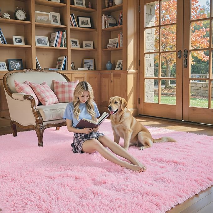 Rugs for Living Room 6x9, Alfombras para Salas Fluffy Shag Large Fuzzy Plush Soft Area Rug, Shaggy Carpets for Bedroom, Kids Boys Girls Home Decor Aesthetic(6 x 9, Pink)