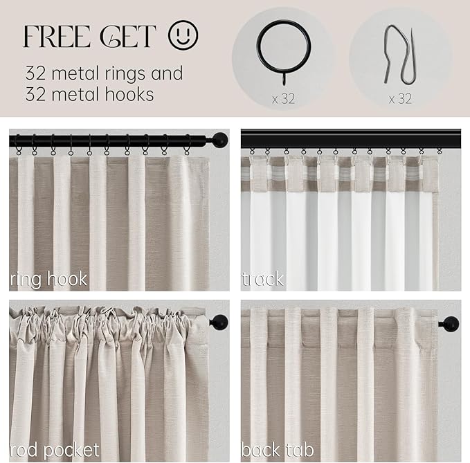 Long Curtains 108 inch Long 2 Panels,Total Blackout Curtain Wide Elegant Sunroom Completely Shaded Drapes for Sliding Door Back Tab Pleated Heading Tape with Hooks, Oatmeal Beige 52x108