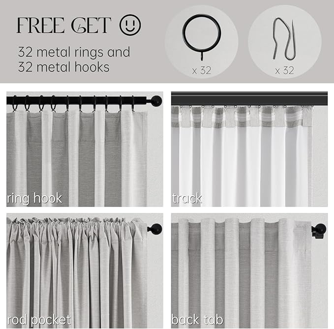 Topfinel Grey Beige Extra Long 132 Inch 100% Blackout Curtains for Livingroom Neutral Modern Linen Blend Curtain Drapes Sound Proof Drapes Privacy Ceiling Track Villa Bedroom 11Ft(W52 xL132 2 Panels)