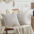 Fancy Homi 2 Packs Neutral Grey Big Decorative Throw Pillow Covers 24x24 Inch for Living Room Couch Bed, Rustic Farmhouse Boho Home Decor, Soft Corss Corduroy Patchwork Accent Square Cushion Case 60cm