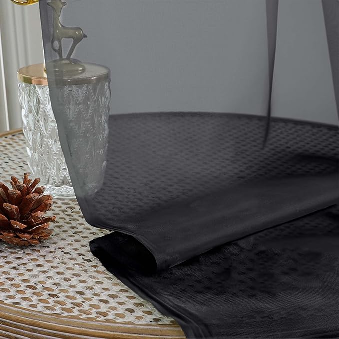 OWENIE Extra Long Black Sheer Curtains 144 inch 2 Panels Set, Translucent Backdrop Window Scarf Drapes for Canopy Bed/Wedding/Living Room/Anniversary, 12FT Length, Each 59Wx144L in, 2PCS