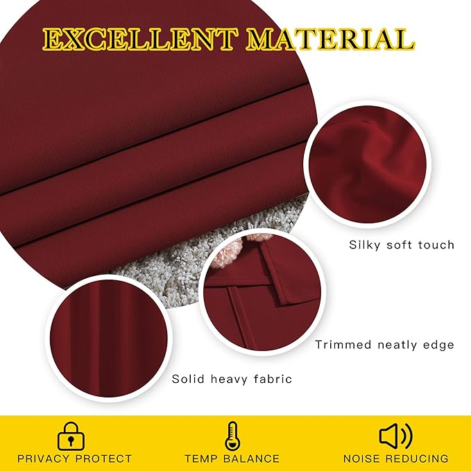 NICETOWN Blackout Curtain Panel Grommet - Home Decorations Thermal Insulated Solid Grommet Top Blackout Living Room Panels/Drapes for Gift (Burgundy Red, 1 Pair, 46 x 72-Inch)