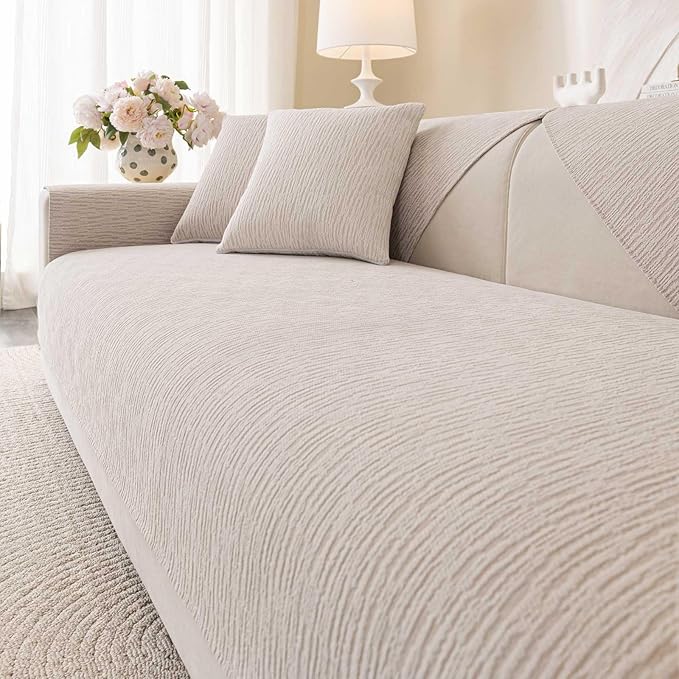 Soft Waterproof Chenille Cover Washable, Non Slip Sectional Sofa Covers for 3 Cushion Couch Sofa L Sharped Sofa Slipcover for Pets, Furniture Protector (1 PCS 36"x82" Coffee)