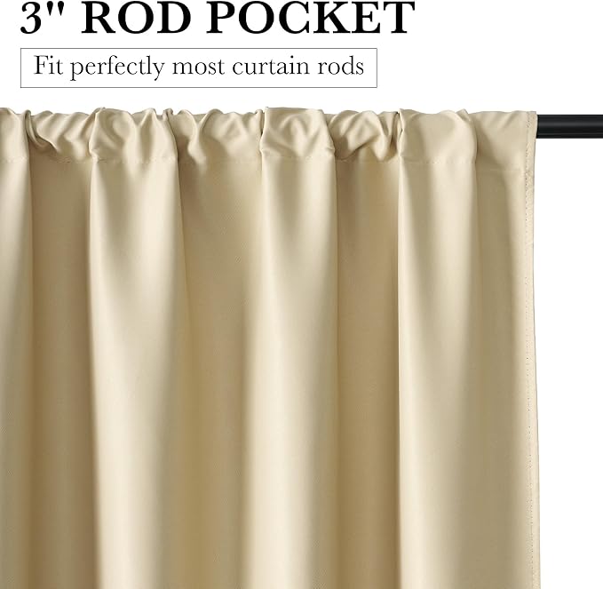 RYB HOME Bedroom Blackout Curtains 72 inches Long, 100% Blackout Thermal Insulated Noise Reducing Curtains for Living Room Nursury, 34 inches Wide by 72 inches Long, Biscotti Beige