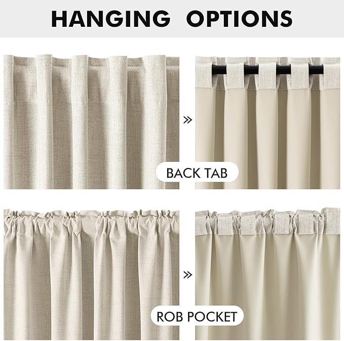 MIULEE 100% Blackout Linen Curtains for Bedroom, Linen Beige Solid Luxury Decor Thermal Insulation Room Darkening Drapes for Living Room Nursery Back Tab Rod Pocket 42 x 72 Inches, 2 Panels