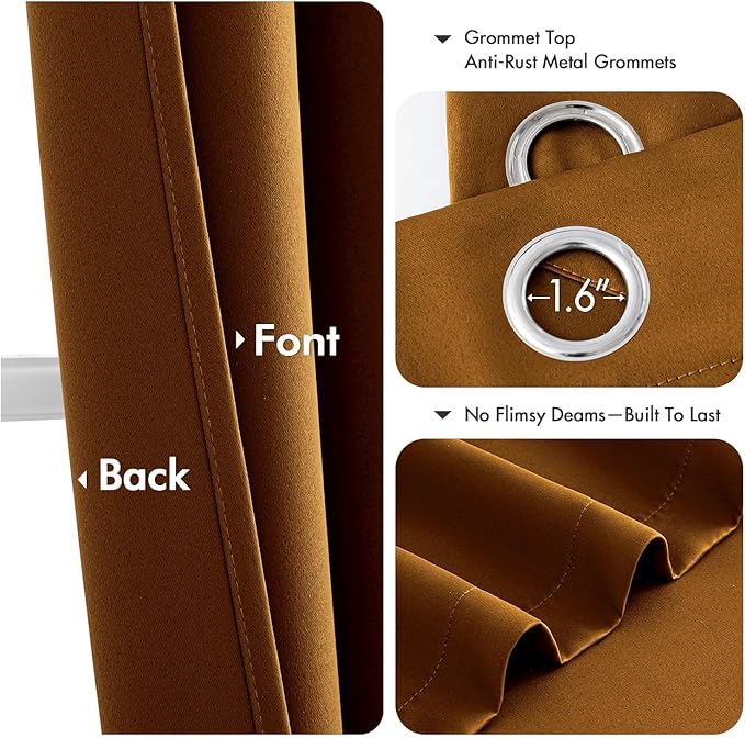 MIULEE Gold Brown Blackout Curtains for Bedroom Living Room 84 Inches Long 2 Panels, Thermal Insulated Room Darkening Drapes Solid Grommet Noise Reduction Light Blocking Window Treatments 40x84 inch