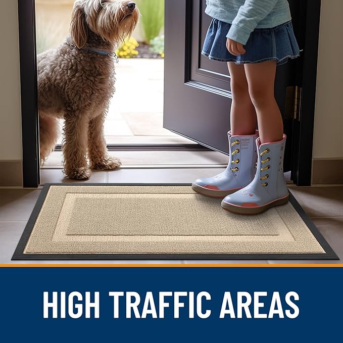 OLANLY Front Door Mat Indoor Outdoor Entrance, Waterproof All-Season, All-Weather Doormat, Sturdy Natural Rubber, Low Profile, Easy Clean Patio Porch Entryway Mat, 35x23, Off-White